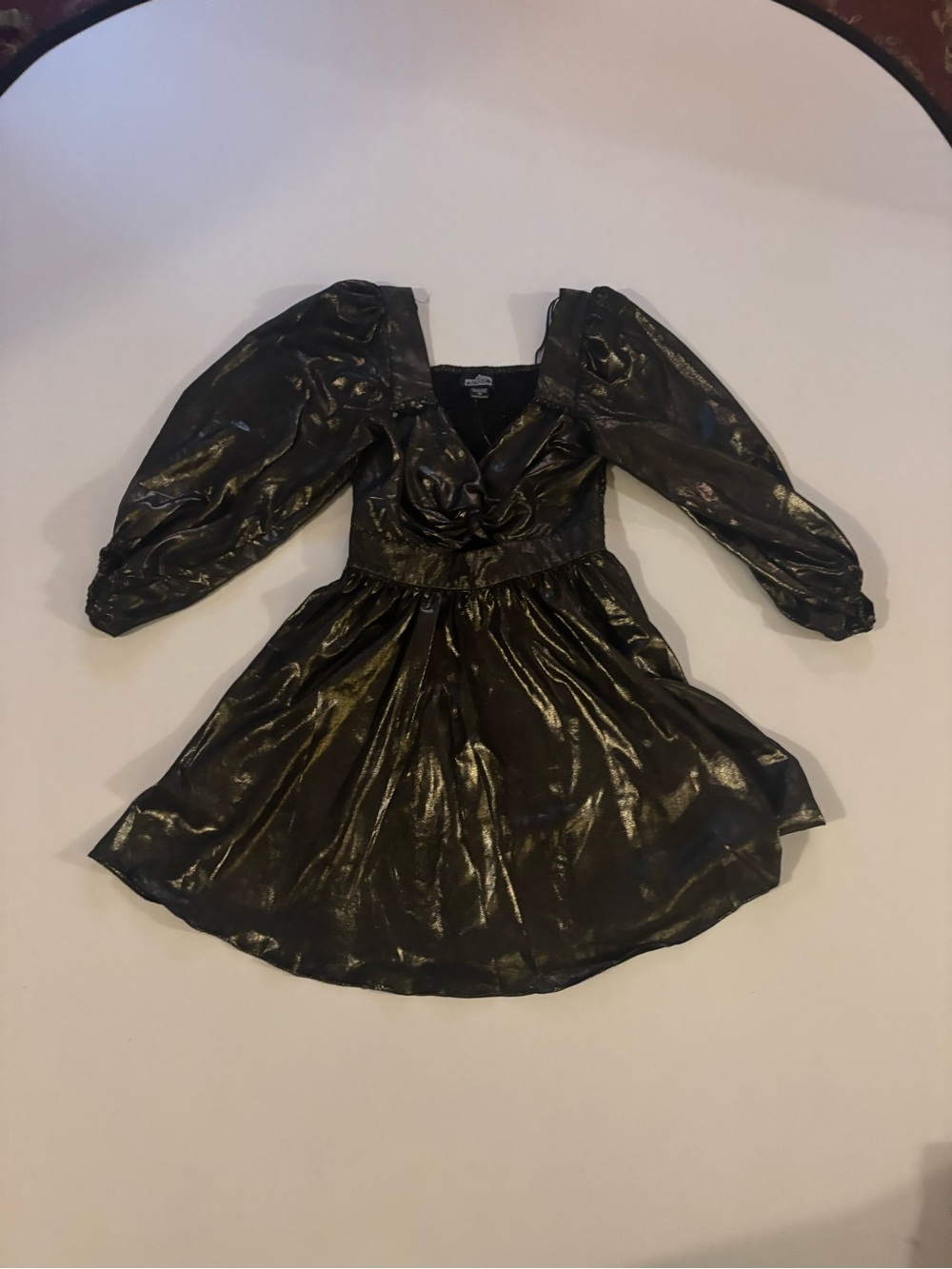 Shimmery Black Puff-Sleeve Long Sleeve Dress